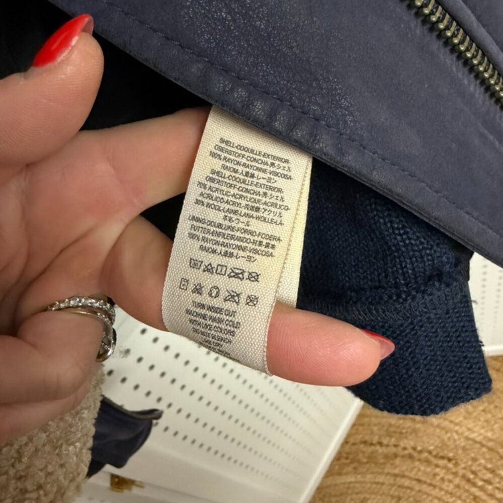 Free People Vegan Suede Moto Jacket Womens Size 6 Navy Bikercore Street Style FP - Picture 7 of 11